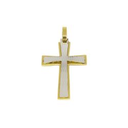 Pingente Cruz Bicolor Ondulada em Ouro 18 Kilates - 25089